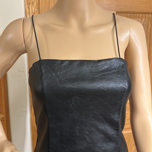 Black Faux Leather Bodycon Mini Dress with Silver Exposed Back Zipper Sm… - Picture 2 of 12